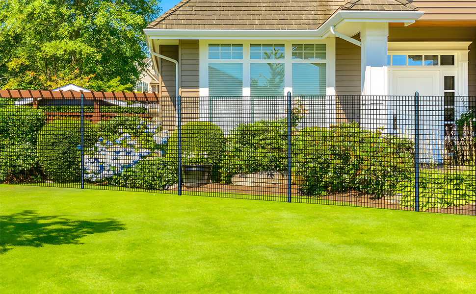 Black wire mesh yard fencing for residential property