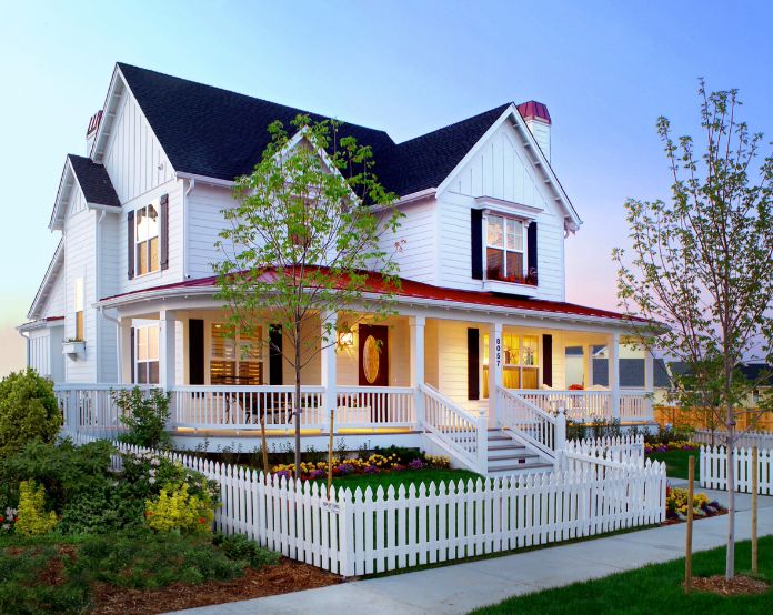 White picket fence in residential front yard